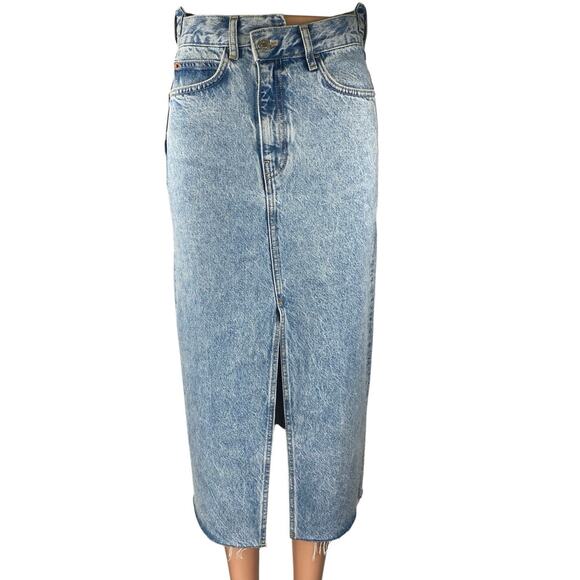 MNG Mango Blue High Waisted Slit Maxi Straight Pencil Denim Jeans Skirt Size XS - Picture 1 of 4
